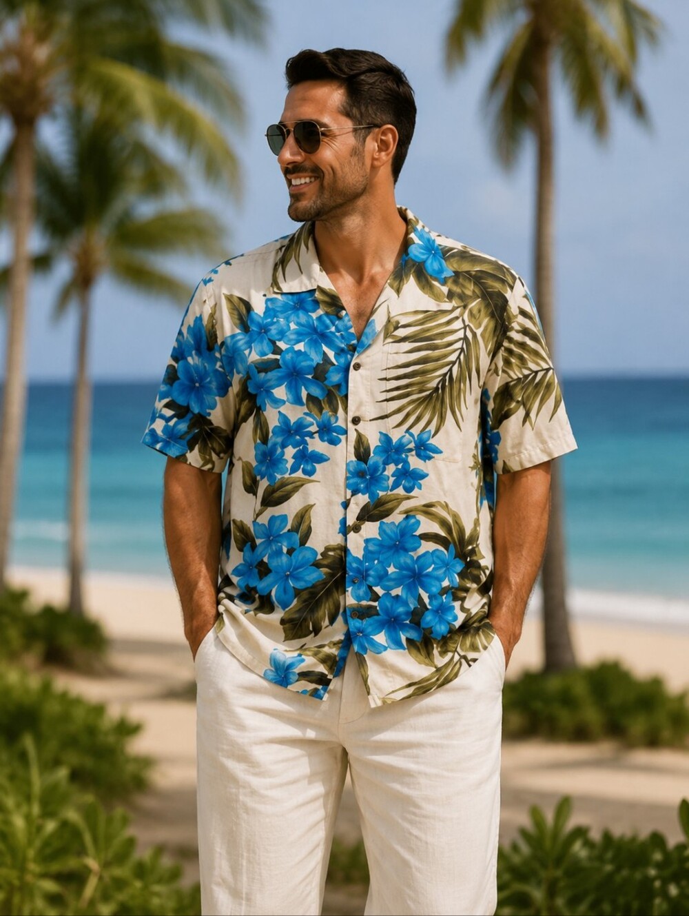 Favant Hawaiian Aloha Shirt Men’s XL Blue Floral Tropical Rayon